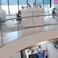 bent glass around the top office